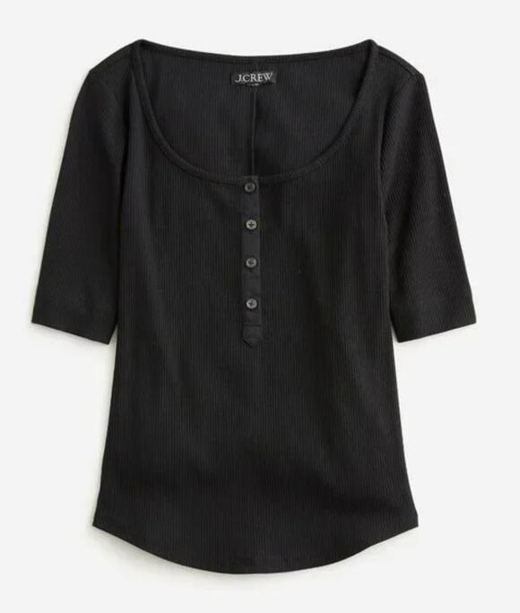J. Crew Tops - JCREW Henley Ribbed Black Top Size Small